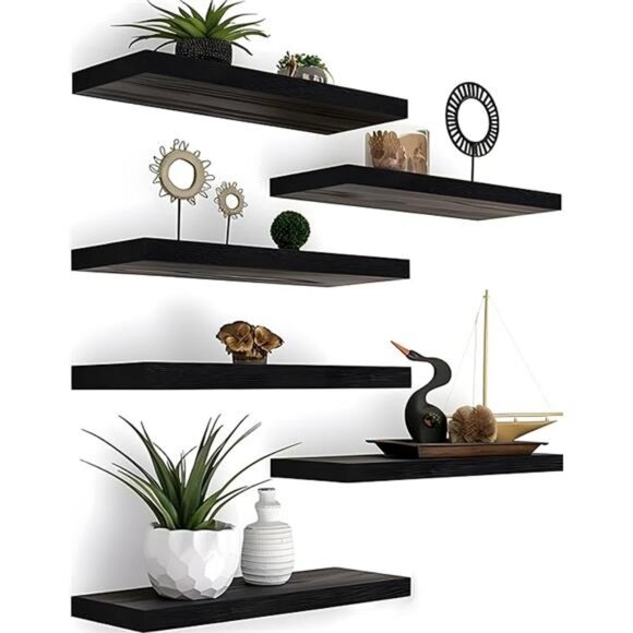 Wood Floating Shelves for Wall Decor, Rustic Wall Shelves for Bedroom Bathroom - Picture 8 of 8